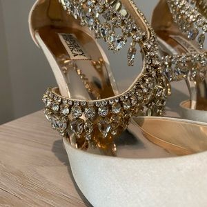 Badgley Mischka off-white satin bridal shoes